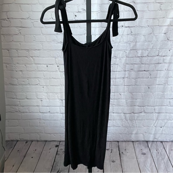 Forever 21 Black Button Down Ribbed Knit Dress with Tie Straps Size Small - Picture 2 of 3